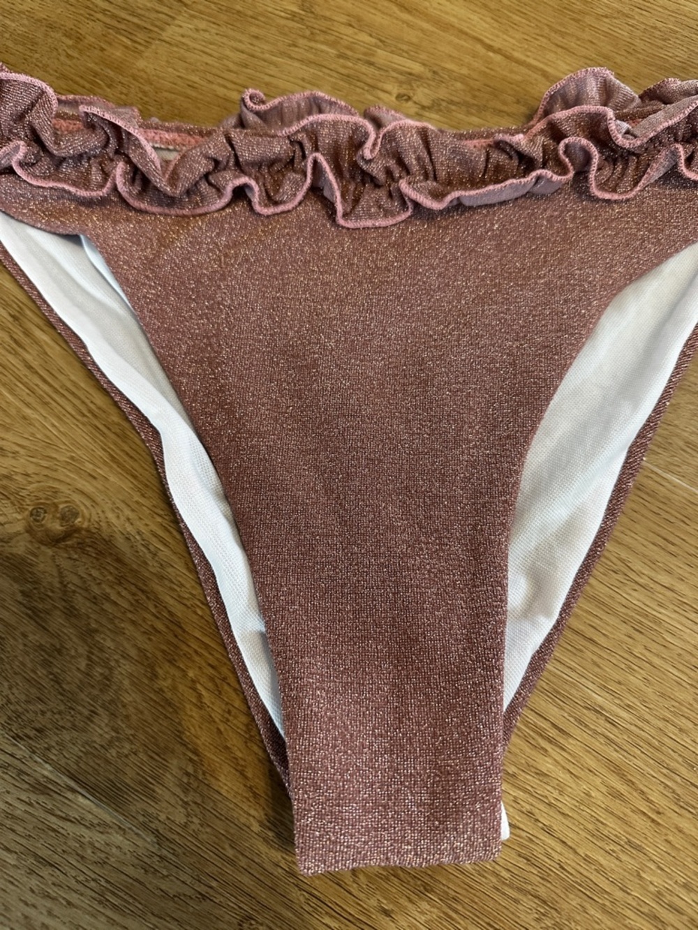 Shimmer Rose Gold Ruffle Bikini Bottom XL Metallic Sparkle High Cut - Picture 5 of 10